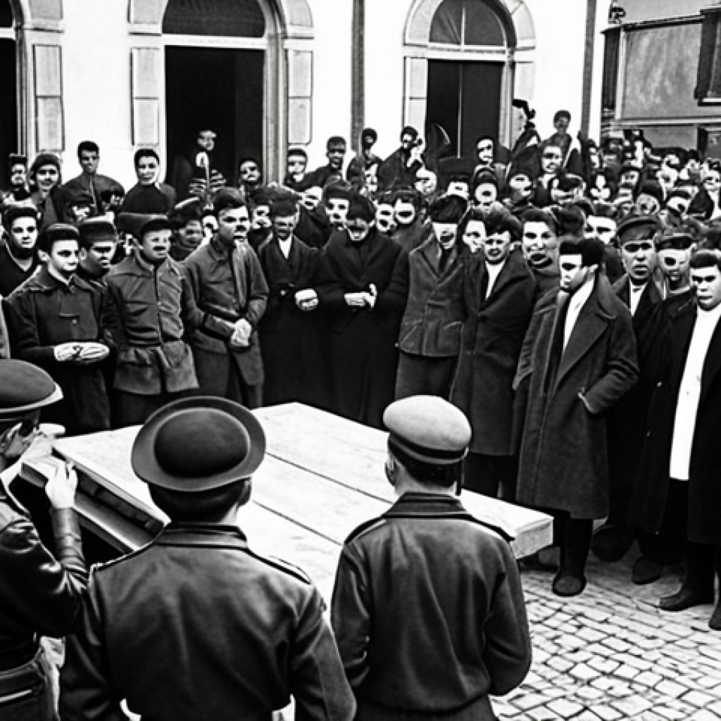 **Prompt:** A historical image depicting the founding of ETA in 1959 during the Franco dictatorship, with Basque youth gathering in a clandestine meeting, expressing a desire for change. The atmosphere is tense and oppressive, reflecting the suppression of Basque culture and political rights at the time. Style: Dramatic, black and white photograph.