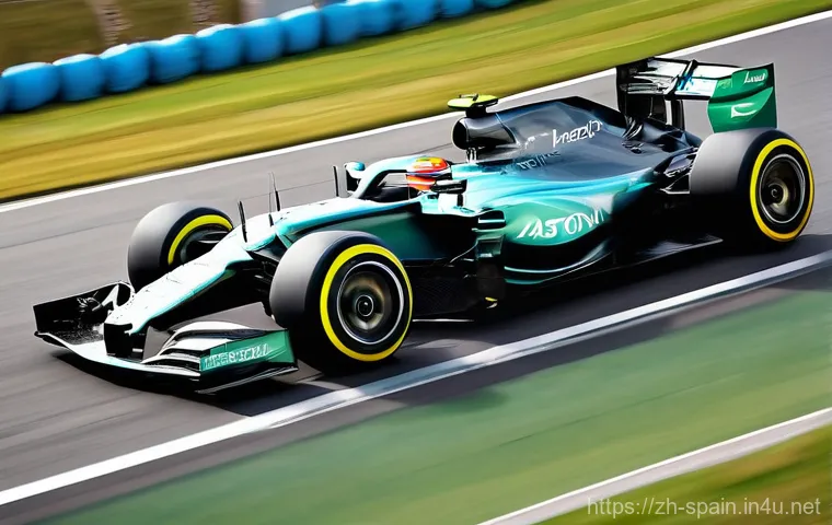 페르난도 알론소와 F1 경력 - A dynamic, high-action shot of Fernando Alonso, helmet on with the visor slightly raised, his intens...