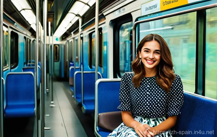 스페인 대중교통 이용 가이드 - **Prompt for an image depicting urban public transport in a Spanish city:**
    "A young woman, styl...