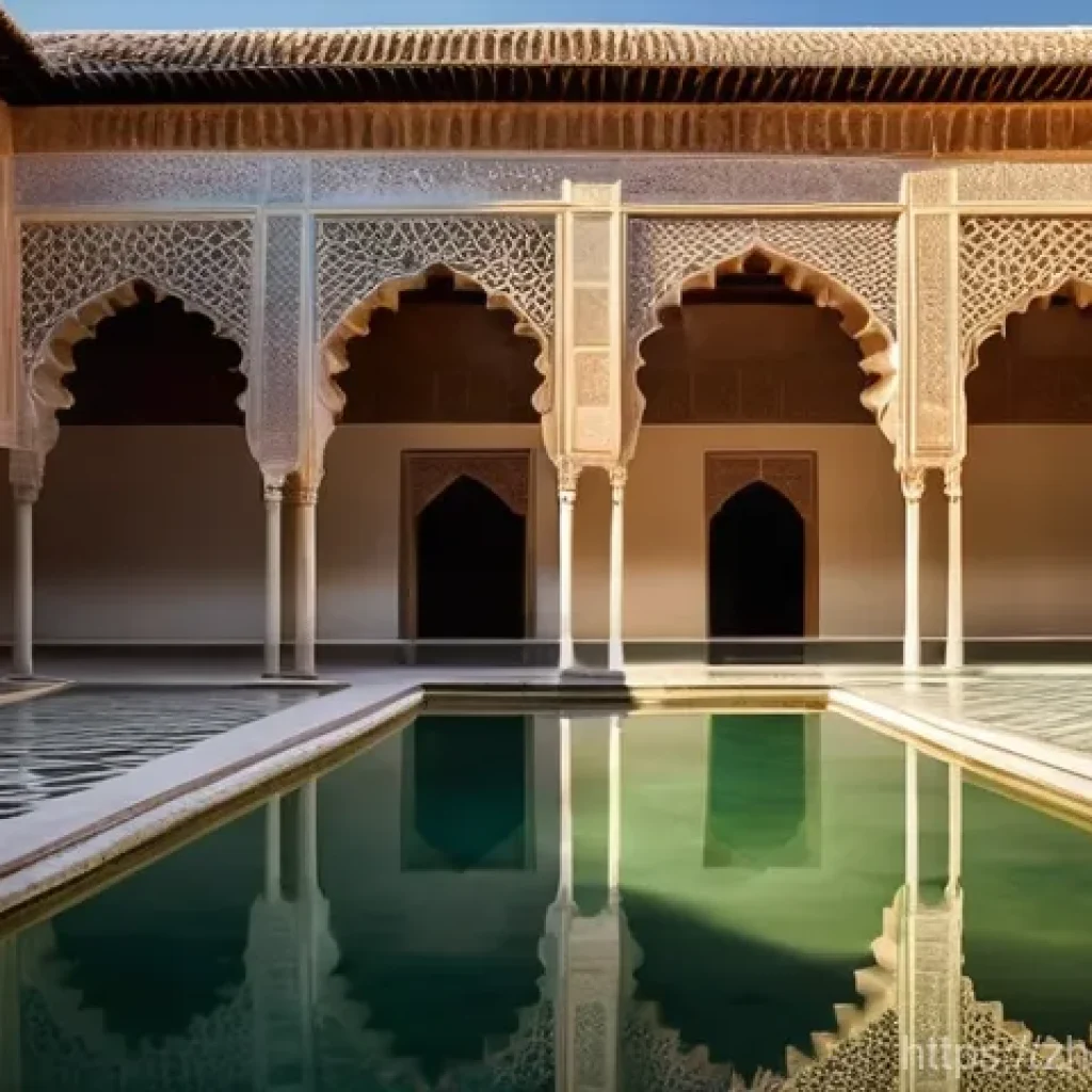 그라나다 알함브라 궁전 탐방 - **A serene morning in the Myrtle Court (Patio de los Arrayanes) within the Alhambra's Nasrid Palaces...